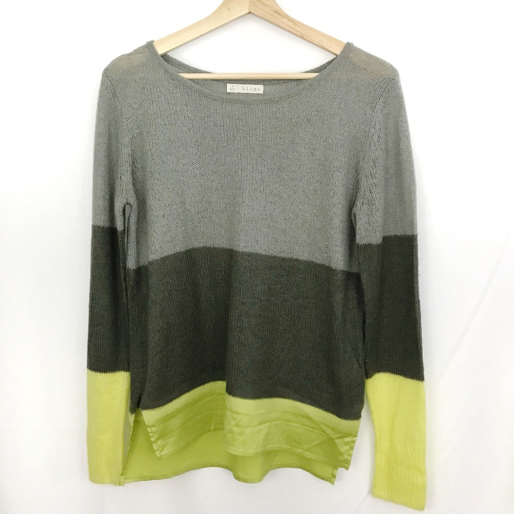 Hinge Grey and Lime Green Colorblock Sweater - S